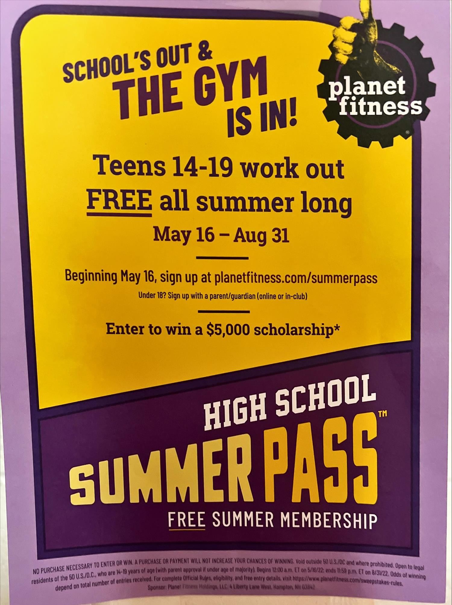 PLANET FITNESS - FREE SUMMER PROGRAM